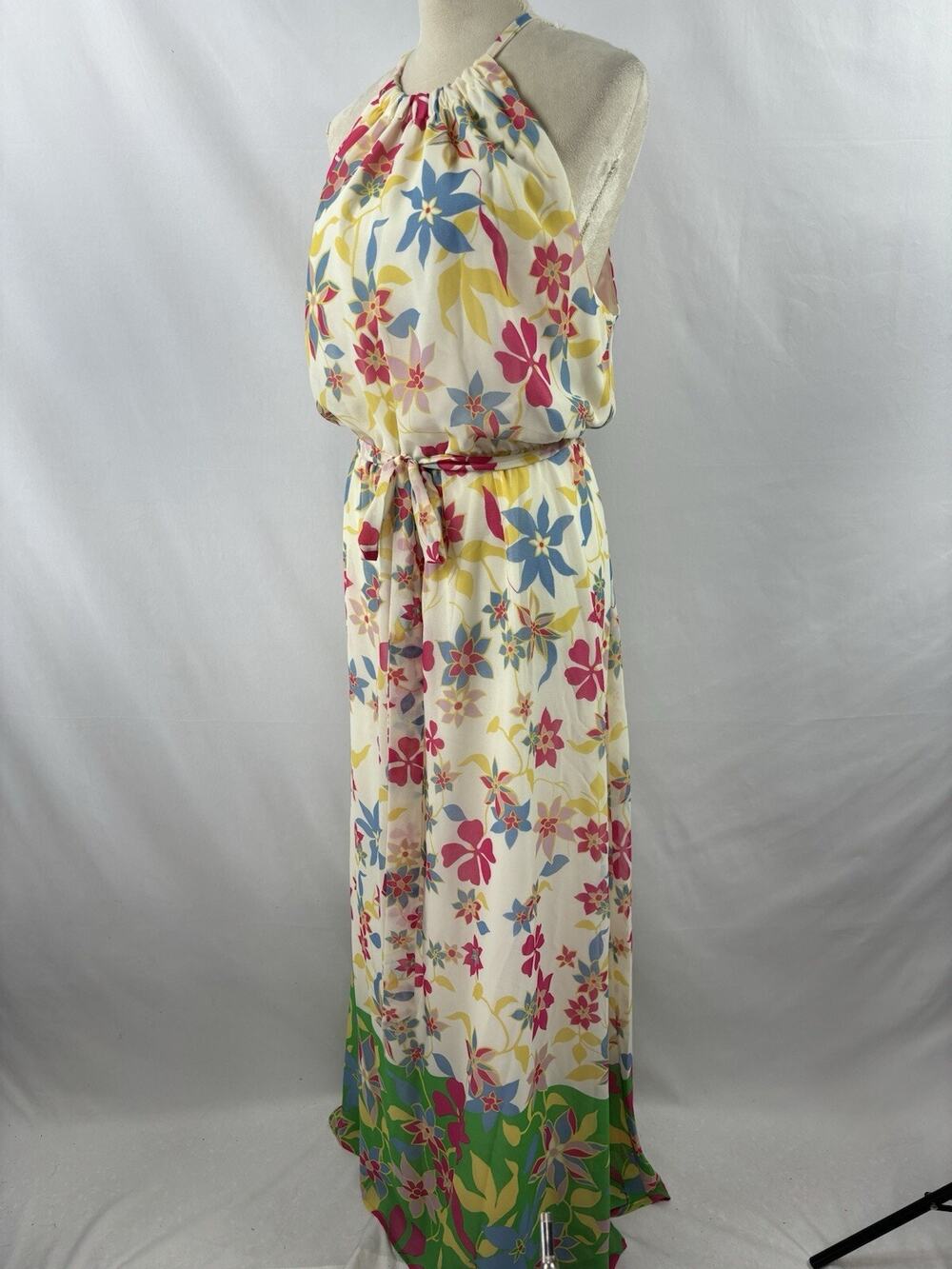 Modcloth Illuminated Elegance Halter Maxi Dress Cream Floral Plus Size 1X